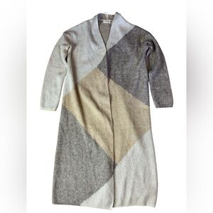 Kaisley Colorblock Knit Duster Cardigan Longline Sweater Tan Grey Large